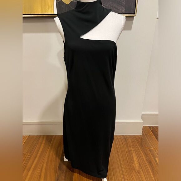 Lauren Ralph Lauren black one shoulder mock turtleneck dress, size 14 - Picture 2 of 11